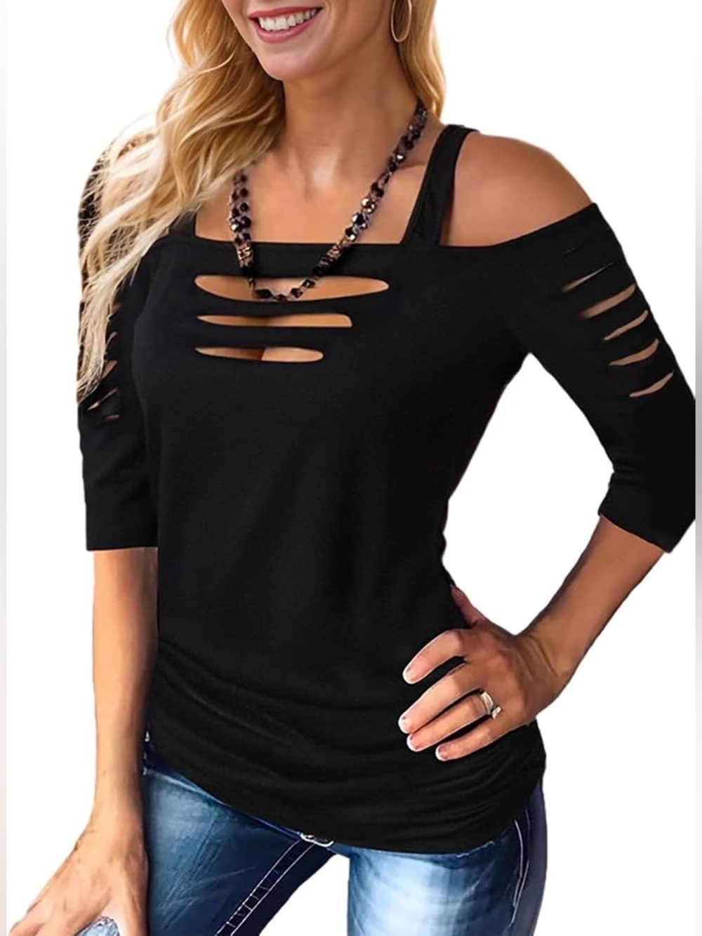 Cutout Cold Shoulder Top